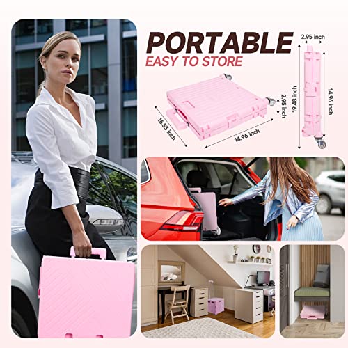 Honshine Foldable Cart With Stair Climbing Wheels, Collapsible Rolling Crate With Telescoping Handle, Handcart For Grocery Book File Tool Art Supplies(Pink) #TOP3