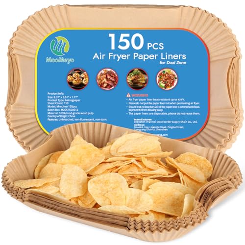 150PCS Air Fryer Liners for Ninja Dual, AF300UK AF400UK Disposable Paper Liners Accessories, Airfryer Parchment Liners Compatible with Ninja Cosori Cecotec and Other Dual Zone Air Fryers