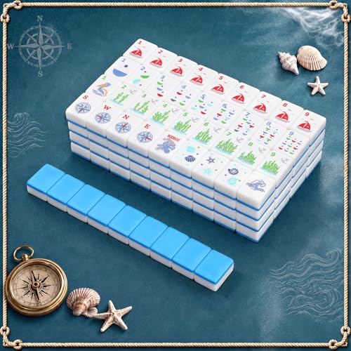 Teyva Daily Nautical Themed Engraved American Blue Mahjong Tile Set - image 4