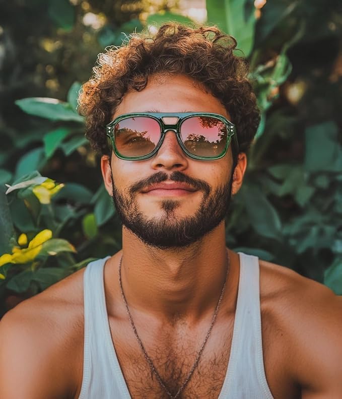 Image of FEISEDY Vintage Aviator Sunglasses Double Bridge Women Men Large Square Thick Frame Trendy Eyewear UV400 B2846
