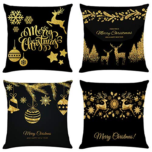 Acronde 4 Stück 45,7 x 45,7 cm Dekokissenbezüge Weihnachtsdekoration Baumwolle Leinen Quadratische Kissenbezüge Couch Kissen Bezüge Cover