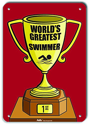 Plaque World's Greatest Swimmer déco natation alu rouge 17,8x25,4 cm