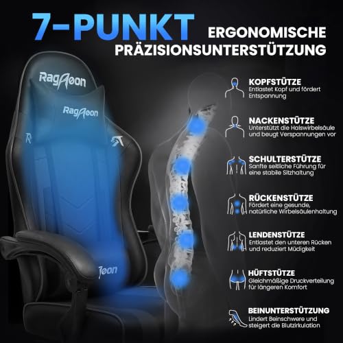 Riftracer Gaming Stuhl Chair Gamer Sessel - Ergonomischer Gamer Stuhl mit Fußstütze Kopfstütze und Lordosenstütz Höhenverstellbar… – Ansicht 6