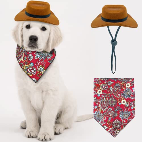 KUDES-2-Pieces-Funny-Pet-Costume-Accessories-Set-Cat-Small-Dog-Cowboy-Hat-with-Adjustable-Elastic-Chin-Strap-and-Bandana-for-Birthday-Christmas-Halloween-Holiday-Party-Cosplay-and-Daily-Wearing - Cucciolini Doodles   KUDES-2-Pieces-Funny-Pet-Costume-Accessories-Set-Cat-Small-Dog-Cowboy-Hat-with-Adjustable-Elastic-Chin-Strap-and-Bandana-for-Birthday-Christmas-Halloween-Holiday-Party-Cosplay-and-Daily-Wearing