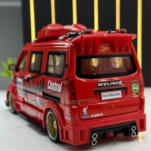 Image of Scale Exclusive Alloy Metal Pull Back | Die-cast Car Model with Sound Light Mini Auto Toy for Kids Metal Model Toy Car with Sound and Light (1:24 Scale Wuling Van Modified-RED)