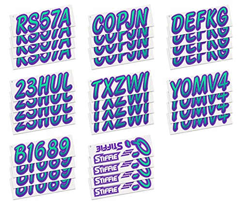 Image of STIFFIE Whipline Seafoam Green /Purple 3 inch Alpha-Numeric Registration Identification Numbers Stickers Decals for Boats & Personal Watercraft