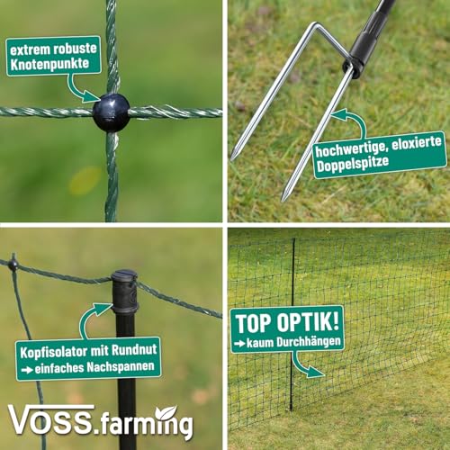 VOSS.farming farmNET Hühnerzaun 25m, Geflügelnetz, 112cm, Hühnernetz, Hundenetz, Katzennetz, 9 Pfähle, 2 Spitzen, grün, ohne Strom
