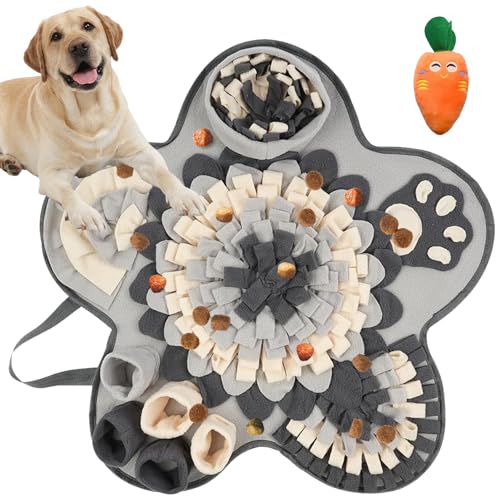 Schnüffelteppich für Hunde und Katzen - Futterschnüffel-Futtermatte, Blütenform, Welpen-Trainingsmatte, Waschbare Trainingsmatte 60 x 60CM für Kleine und Mittelgroße Haustiere Mit Karottenspielzeug