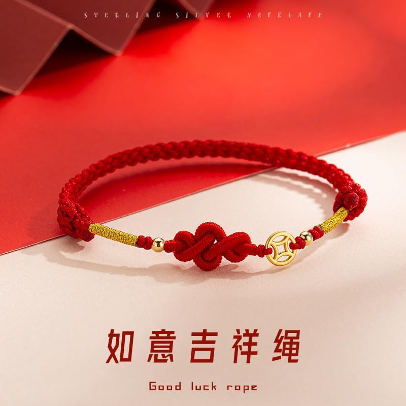 Gixaxak Lucky Coin Red Rope Bracelet Chinese Knot Woven Hand Rope Women Lucky Bracelet Wrap Bracelet for Women Men Protection Amulet Friendship Jewelry