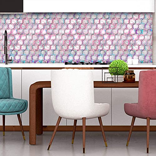 Kitchen Backsplash Peel And Stick Tile Colorful Self Adhesive Removable 3D Glass Graphics Tiles Stick On Backsplash For Kitchen Bathroom (5-Sheets, 12" X 12“) #TOP5