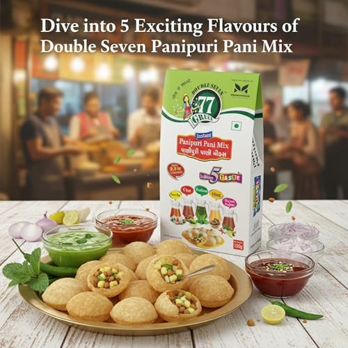 Image of 77 Green Pani Puri Masala 5 Flavours Pack - Hajma Hajam, Chat, Pudina, Hing & Garlic Spice Mixes | Instant Chaat Seasoning for Golgappa Water | No Added Colors or Preservatives | Indian Street Snack Pack of 4
