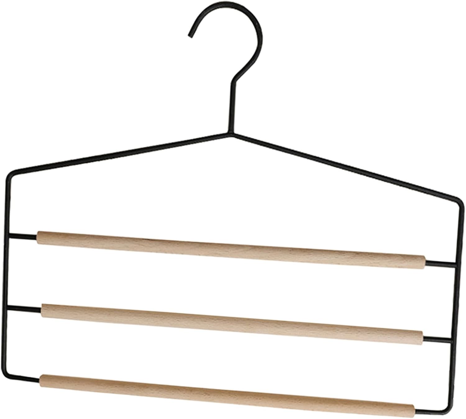 Steel Wire Wooden Pant Hangers Space Saver Suit Hangers Maximize Vertical Storage Black