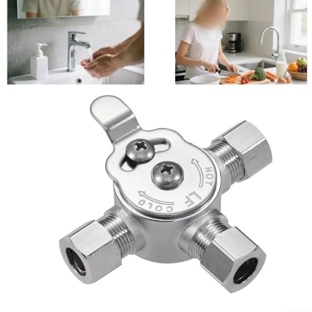 Valvola di miscelazione termostatica in ottone sotto il ponte con 3/8 porte di compressione e regolazione manuale per acqua calda e fredda (2 pezzi)