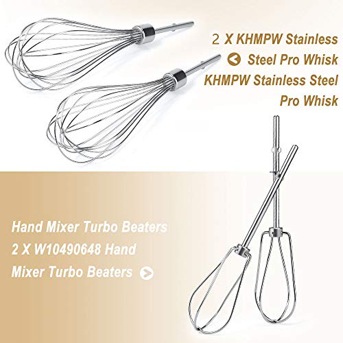 Cenipar W10490648&Khmpw- Khm2B W10490648 Hand Mixer Turbo Beaters(2 Pack) & Khmpw Stainless Steel Pro Whisk(2 Pack) Fit For Khm512Bm Khmpw Khm2B #TOP2