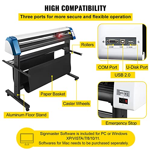 VEVOR Schneidegerät 135 cml Vinyl Cutter Halbautomatische DIY Vinyl Drucker Schneidemaschine Manuelle Positionierung Zeichen schneiden mit Bodenständer Signmaster Software