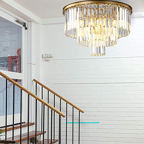 Gold Modern Crystal Chandelier Lighting K9 Crystal Round Chandelier Hanging Ceiling Light Fixture 3-Tier Contemporary Crystal Pendant Light For Dining Room Living Room Bedroom 19.68Inch… (Gold-3Tier) #TOP4