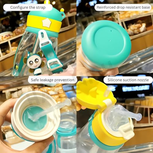 Image of Antlers BPA Free Reusable Leak Proof Silicon Transparent Water Bottle 600ml with Strap for Kids School- Pack of 2 (Blue & Green)