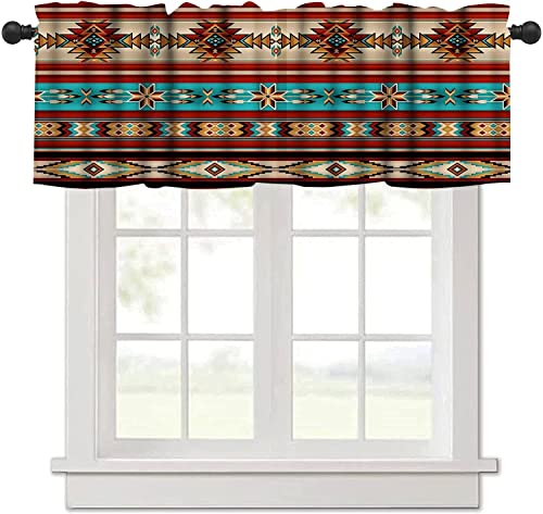 Aztec Kitchen Curtains Valance for Windows,Southwestern Native Tribal Valances for Kitchen Window,Boho Geometric Printed Short Curtains for Small Windows Cafe Living Room Bedroom 54x18 Inch 1 Panel