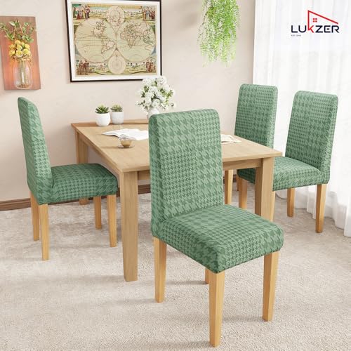 Image of Lukzer Elastic Dining Chair Cover - 1PC Pastel Green Square Knit | Textured High Stretch Jacquard Seat Cover | Removable Washable Short Dining Chair Cover Protector Seat Slipcover | (CC-174-01)