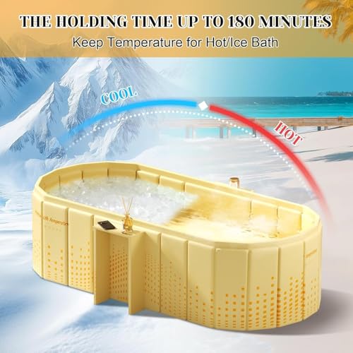 Image of Portable Foldable Adult Bathtub for Home, Large Plastic Soaking Tub with Drain Pipe, Freestanding Spa Bath Tub for Hot & Cold Bath, Balcony & Small Bathroom Use (Golden Glow Bathtub)