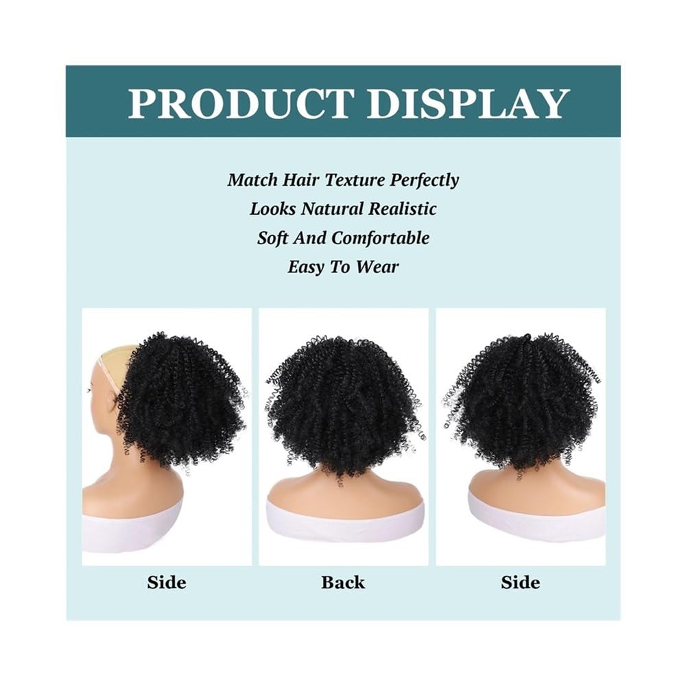 Health Extension de queue de cheval afro courte bouclée avec cordon de serrage pour femme noire Synthétique Afro Puff Queue de cheval avec clips Soins personnels (Noir)