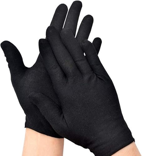 Milisten 12 pares de guantes de algodón negros para cosméticos hidratantes monedas, joyería de inspección, guantes de guardia de honor, color negro,