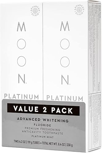 MOON Platinum Advanced Pasta dental blanqueadora con fluoruro, menta (paquete de 2)