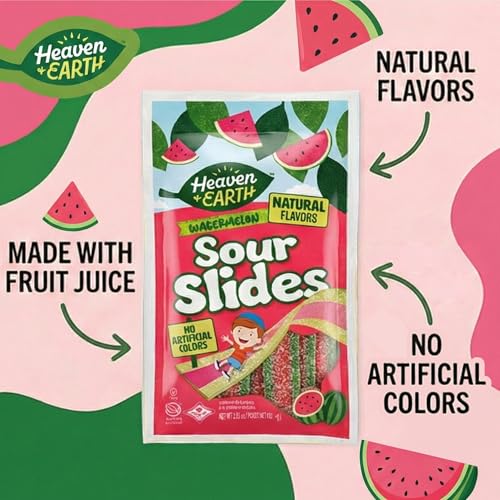 Heaven & Earth Watermelon Sour Slides Candy, 2.8 oz (6 Pack) | Sour Belts | Natural Flavors, No Artificial Colors | Made with Real Fruit Juice | Chewy, Sour Candy Strips - image 5