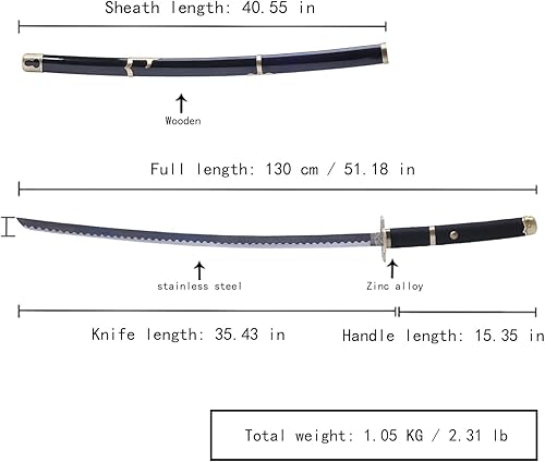 Miniatura 3 de Sword fort Carbon Steel Roronoa Zoro Swords Real Metal About 41 inches Katana Anime Cosplay SwordYama Enma Arashi Death Surgeon Trafalgar Law