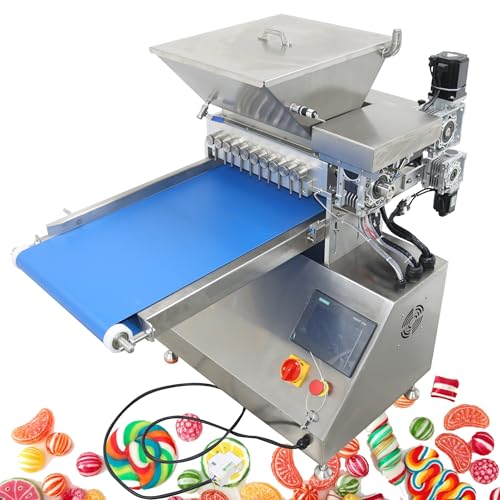 LGXEnzhuo 220V 5.5KW Semi-Automatic Chocolate Model Maker Syrup Dispenser, 20L Stainless Steel Candy Pouring Machine, with 10 Filling Nozzles and Conveyor, Piston Type