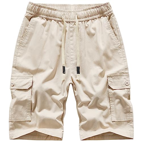 Msmsse Men's Cargo Shorts Elastic Waist Drawstring Summer Casual Cotton Work Athletic Shorts