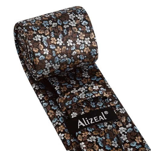 Image of Alizeal Mens 3.15inches Exquisite Floral Tie with Small Flower Printed Pocket Square
