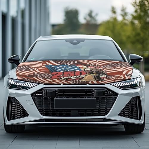 Image of Eagle Car Front Hood Cover 250 Years American Flag Car Hood Cover Banner for Women Men 4th of July Automotive Hood Covers Red Cars Sedans Accessories Decorations
