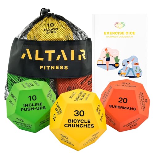 ALTAIR Fitness Dice - 3 12-Sided HIIT Workout Dice with 3 Levels of Difficulty for Adults, Teens...