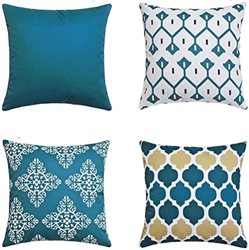 Protectores De Almohada 4 Piezas Funda De Cojín De Decoración Cojín Silla Referencias Cuadradas Elegante Diseño Geométrico Fundas De Almohada De Lino Cremallera Invisible 45x45cm(18"x18") Sillas Mesa Cover