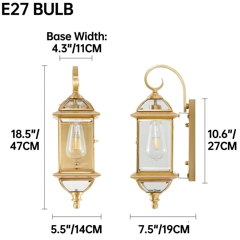 Generisch Wandleuchte aus Messing für den Außenbereich, 47 cm (18,5 Zoll) Glaslaterne, Gold, 1 Stück
