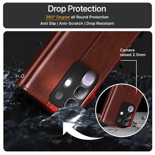 Image of WOW IMAGINE Shock Proof Flip Cover Back Case Cover for Vivo T4x 5G | iQoo Z10x 5G | Vivo Y31 Pro 5G (Flexible | Leather Finish | Card Pockets Wallet & Stand | Chestnut Brown)