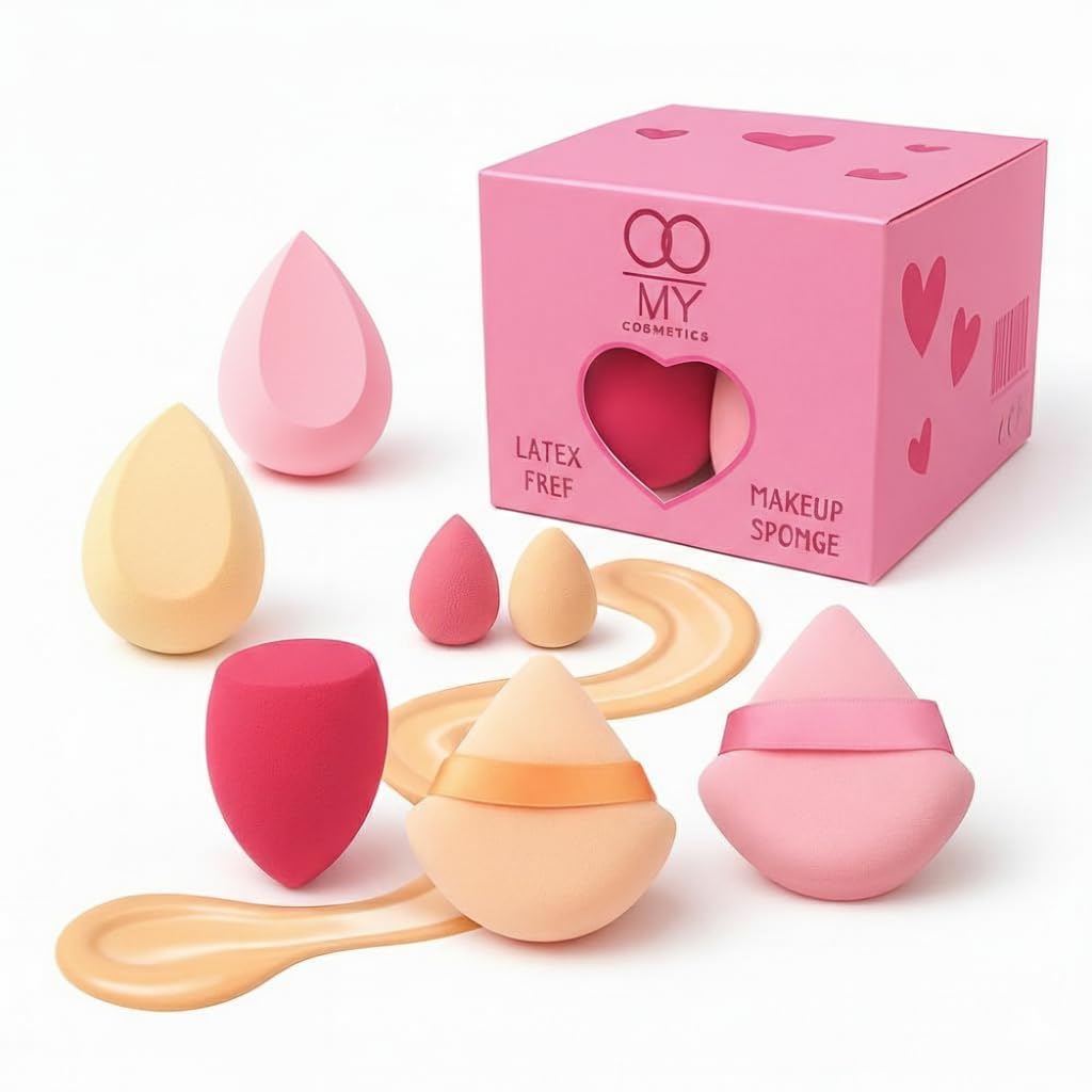 OO-MY Makeup Sponge Set Latex Free Ultra Soft 7 Piece Multi Color Multi Shape Beauty Blenders Velvet Powder