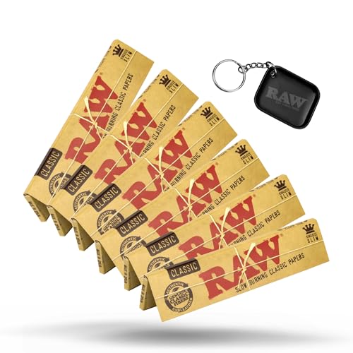RAW Classic King Size Slim Rolling Paper - 6 Pack - 32 Leaves per Pack = 192 Leaves