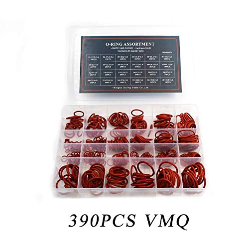 390pcs Red Silicon O-Rings Rubber Seal 24Sizes Washer Gasket O Ring O-ring Silicone Sealing Assortment Set O-Rings Box Kit Ring (Color : Red VMQ 390PCS)