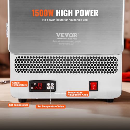 Image of VEVOR Electric Kiln, 1500W Melting Furnace Max Temperature 2192℉ /1200℃, Stainless Steel, for Wax Casting, Clay DIY, Metal Tempering, Glazing on Pottery, Silver