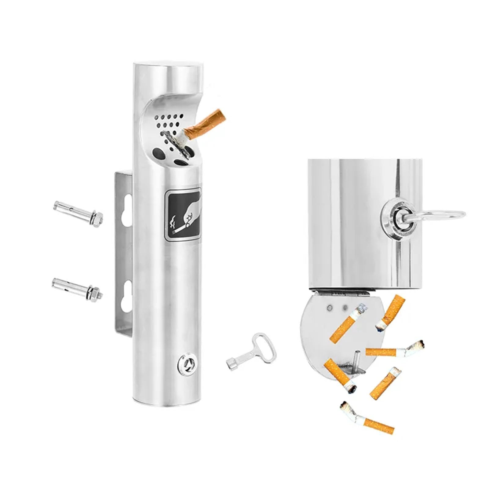 wall-mounted ashtray, Lockable Wall Mounted Ashtray - Outdoor Smoking Bin for Pub, Garden, Office Use