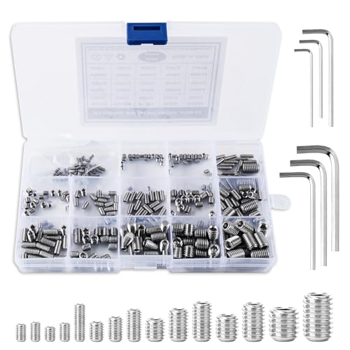 Madenschrauben Sortiment Set Edelstahl Schrauben Kegelspitze Gewindestift Innensechskant Wurmschrauben Schraube Türklinke mit Schraubenschlüssel M2.5 M3 M4 M5 M6 M8 für Türklinken 300 Stück