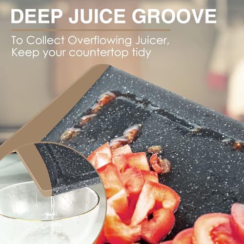 Image of Extra Large Cutting Boards, Plastic Cutting Boards for Kitchen (Set of 3) Cutting Board Set Dishwasher Chopping Board with Juice Grooves Easy-Grip Handles, Brown, Empune