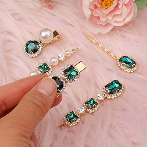 5 Pcs Pearl Hair Pins For Women Hair Accessories Green Hair Clips Hair Bling Pearl Bobby Pins Emerald Hair Barrettes For Hair Styling #TOP3