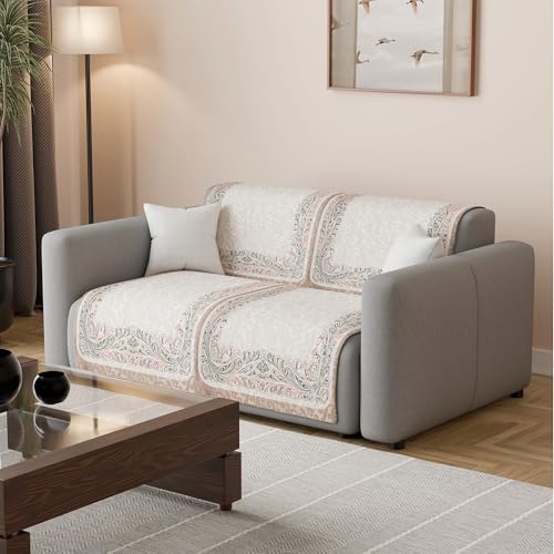 Image of Kuber Industries 2 Seater Sofa Cover | Velvet Slipcover for Living Room | Thick & Cozy | Non-Slip Comfort Sofa Cover Set | Digital Painting Juliet 1186 - Beige & Green