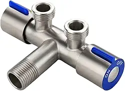 Torneira Dupla T Maquina de Lavar Válvula Dupla duas saídas de àgua Aço Inox para Ducha Higiência e Vaso Sanitário Torneira para Maquina (Prata)