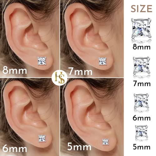 HIGHSPARK 925 Silver Solitaire Square Earrings for Women | 92.5 Sterling Silver and Princess Cut Diamond like Brilliance Sparkling Zirconia for that Stunning Shine | Lovely Gift - Image 2