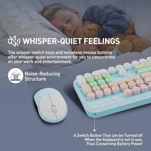 Image of FD 2.4GHz Wireless Keyboard and Mouse Set with Switch Button - Full-Size Keyboard - Compatible for Windows /Laptop /PC /Notebook /Smart TV and More - Blue White Colorful