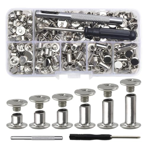 Schraubnieten für Leder – Lederschrauben, sortierte Schrauben für Lederwaren, Kleidung, Jacken, Buchbinden, Basteln, Dekorieren, Reparatur